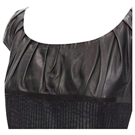 Gucci-Gucci Tom Ford leather cap pleated sheer waist top-Black