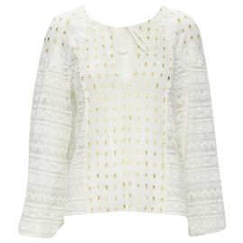 Temperley London sheer jacquard crochet lace bohemian top White