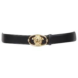Versace-Versace La Medusa Insignia oval buckle leather belt-Black