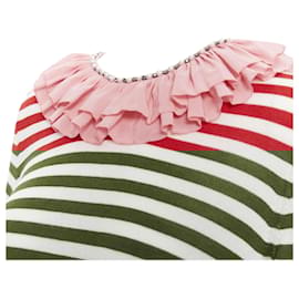 Gucci-Gucci stripe silk trimmed pearl crystal collar sweater-Red