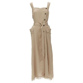 Vestido com botões, franjas e barra desfiada com cinto Nanushka Marrom