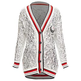 Laminierte Baumwollstrickjacke mit Kabelstrick Ermanno Scervino Silber Metallisch