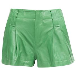 Shorts évasés taille haute en cuir d'agneau Ganni Vert