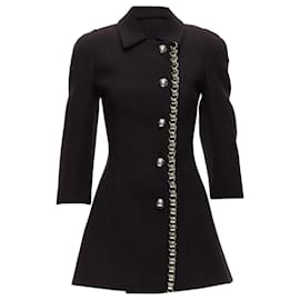Autre Marque-David Koma Cady Chunky Chain Trim Fit Flare Coat Dress-Black