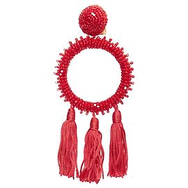 Par de pendientes de aro con flecos de borlas de cuentas Oscar De La Renta Roja