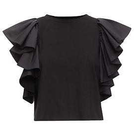 Top corto a barca con maniche a volant Alexander Mcqueen Nero