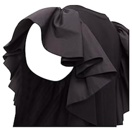 Alexander Mcqueen-Alexander Mcqueen Ruffle Cap Sleeve Bateau Crop Top-Black