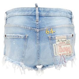 Dsquared2 Abgeschnittene Booty-Shorts mit gewaschenem, distressed Dsquared-Logo-Patch Blau