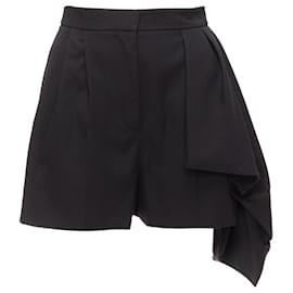 Alexander Mcqueen-Alexander Mcqueen Virgin Wool Asymmetric Cascade Wide Shorts-Black