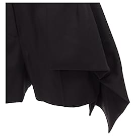 Alexander Mcqueen-Alexander Mcqueen Virgin Wool Asymmetric Cascade Wide Shorts-Black