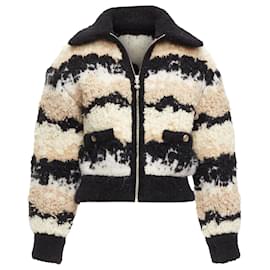 Chanel-Chanel Coco Neige CC Pearl Zip Wool Cashmere Cropped Bomber-White,Cream