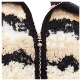 Chanel-Chanel Coco Neige CC Pearl Zip Wool Cashmere Cropped Bomber-White,Cream