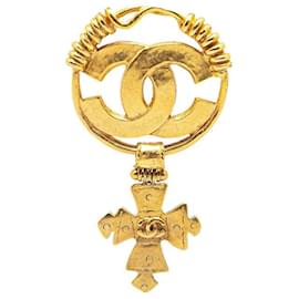 Chanel-Broche Vintage Coco Mark Cross en Or Chanel-Doré,Métallisé