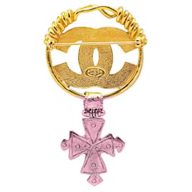Chanel-Broche Vintage Coco Mark Cross en Or Chanel-Doré,Métallisé