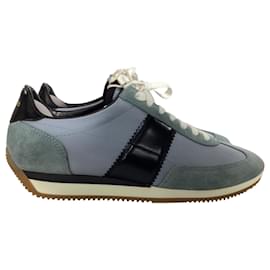 Tom Ford- Tom Ford Lace-Up Low-Top Sneakers in Blue and Black Suede-Blue