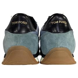 Tom Ford- Tom Ford Lace-Up Low-Top Sneakers in Blue and Black Suede-Blue