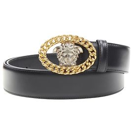 Versace medusa gold chain silver buckle belt Black