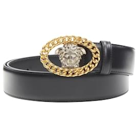 Versace-Versace medusa gold chain silver buckle belt-Black