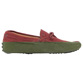 Tod's-Tod's Gommino Suede Leather Dot Sole Driving Loafers-Red