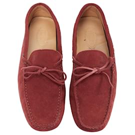 Tod's-Tod's Gommino Suede Leather Dot Sole Driving Loafers-Red