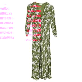Autre Marque- Rixo Katie Floral Printed V-Neck Midi Dress in Red Viscose-Red