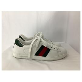 Gucci-Tênis baixos Gucci Ace Web em couro branco-Branco,Cru