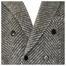 Burberry-Burberry Double-Breasted Herringbone Chesterfield Coat in Grey Wool Mohair Alpaca Blend -Grey