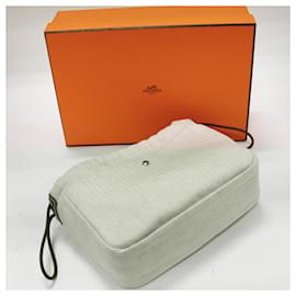 Hermès-Hermes Toile Chevron Vaux Balennia Pouch-Brown,Beige