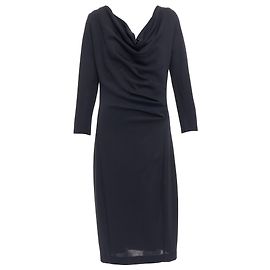 Robe midi à manches longues et col drapé de Donna Karan Noir