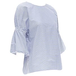 Top de espalda con mangas acampanadas de algodón a rayas Tibi Azul