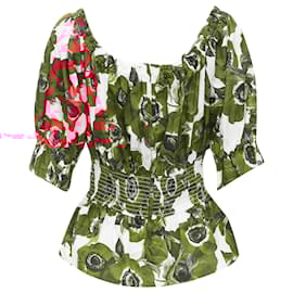 Dolce & Gabbana-Dolce Gabbana Anemone Floral Print Cotton Poplin Peplum Top-Red