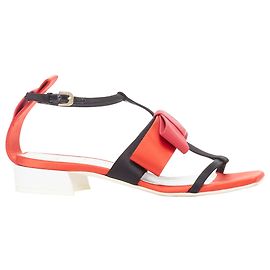 Sandali Chunky T-strap in satin con decorazione a fiocco di Lanvin Rosso