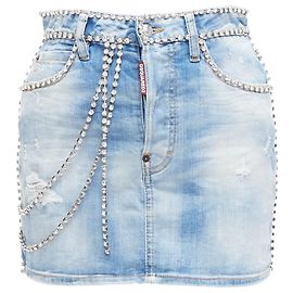 Saia mini de denim desgastado com corrente de cristal embellida Dsquared2 Azul