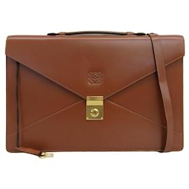 Loewe-Loewe Anagram Diplomatico Leather Briefcase-Brown