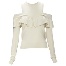 Fendi-Fendi wool silk cashmere c shoulder ruffle knit sweater-Brown,Beige