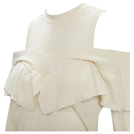 Fendi-Fendi wool silk cashmere c shoulder ruffle knit sweater-Brown,Beige