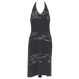 Luisa Beccaria wool tweed silver sequins embroidered dress Black