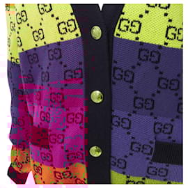 Gucci-Gucci wool cotton colorblocked GG monogram gld button overd cardigan-Multiple colors