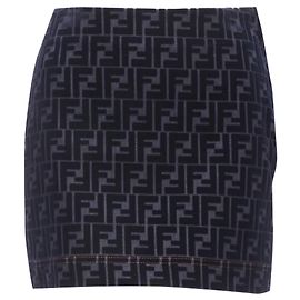 Mini-Jeansrock aus Samt mit FF Zucca Monogramm von Fendi Blau