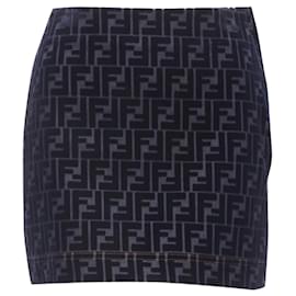 Fendi-Fendi FF Zucca monogram velvet flocking mini denim skirt-Blue