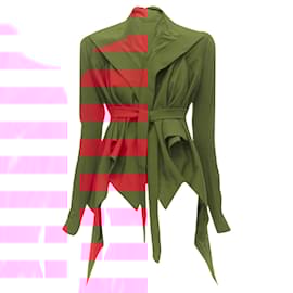 Autre Marque-Garteh Pugh shoulder padded draped hem belted jacket-Red
