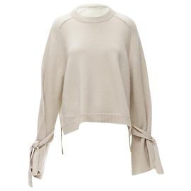 Pull en cachemire TIBI avec nœud contrasté aux poignets Marron Beige
