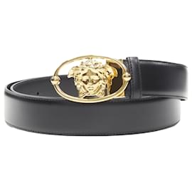 Versace-Cinto de couro com fivela oval Insignia g da Versace La Medusa-Preto