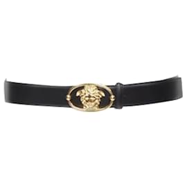 Versace-Cinto de couro com fivela oval Insignia g da Versace La Medusa-Preto