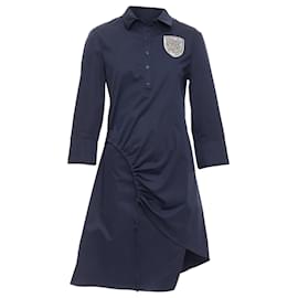 Dior-Christian Dior cotton beaded crest badge button down dress-Blue,Navy blue