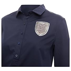 Dior-Christian Dior cotton beaded crest badge button down dress-Blue,Navy blue