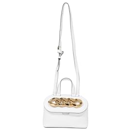 JW Anderson- JW Anderson Small Chain Lid Top Handle Bag in White Leather-White,Cream