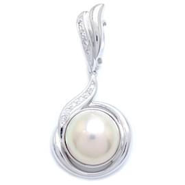Tasaki-Pendentif en perle TASAKI Top Diamant 0,10 ct K14WG-Blanc