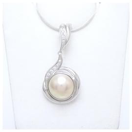 Tasaki-Pendentif en perle TASAKI Top Diamant 0,10 ct K14WG-Blanc