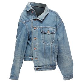 Giacca in denim lavato a spalla scoperta deconstruita Balenciaga Demna Blu